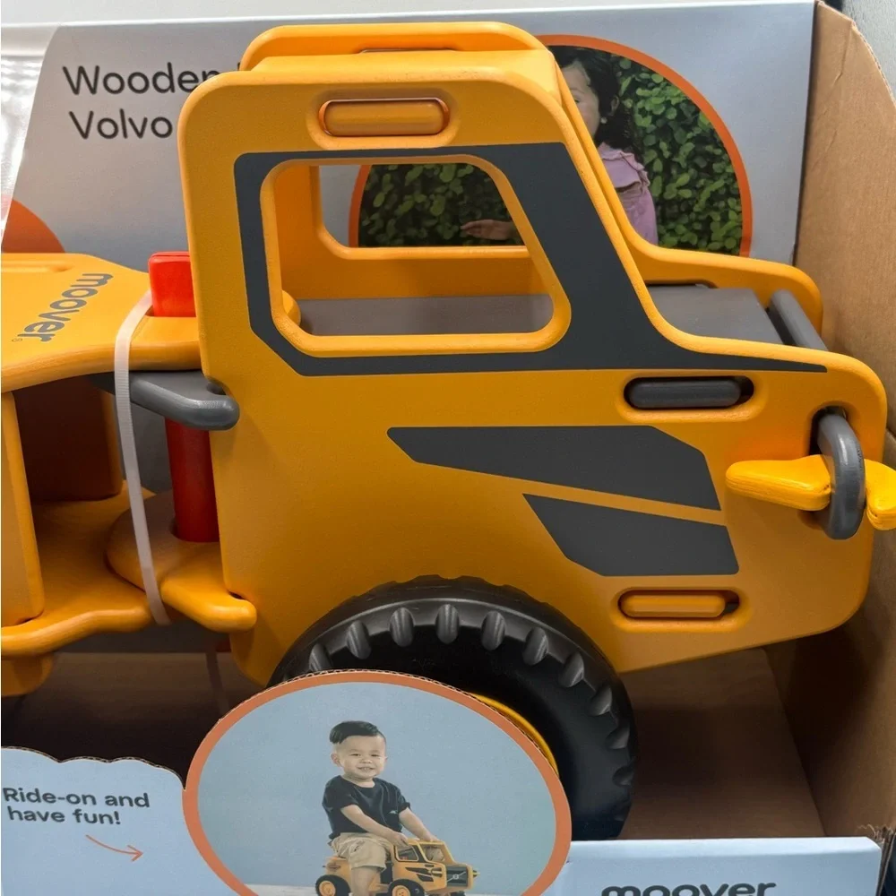 Moover Volvo Wooden Ride-On Truck - Yellow Construction Toy - New yellow